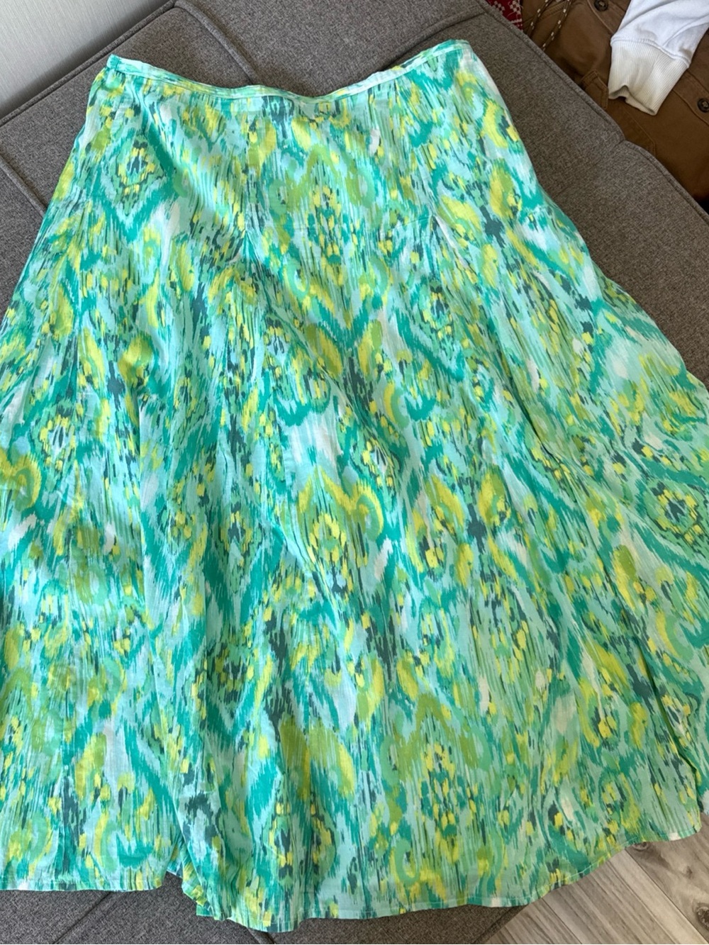 Lark Lane Peasant Skirt 14 Turquoise Blue Watercolor Cotton Boho Maxi
